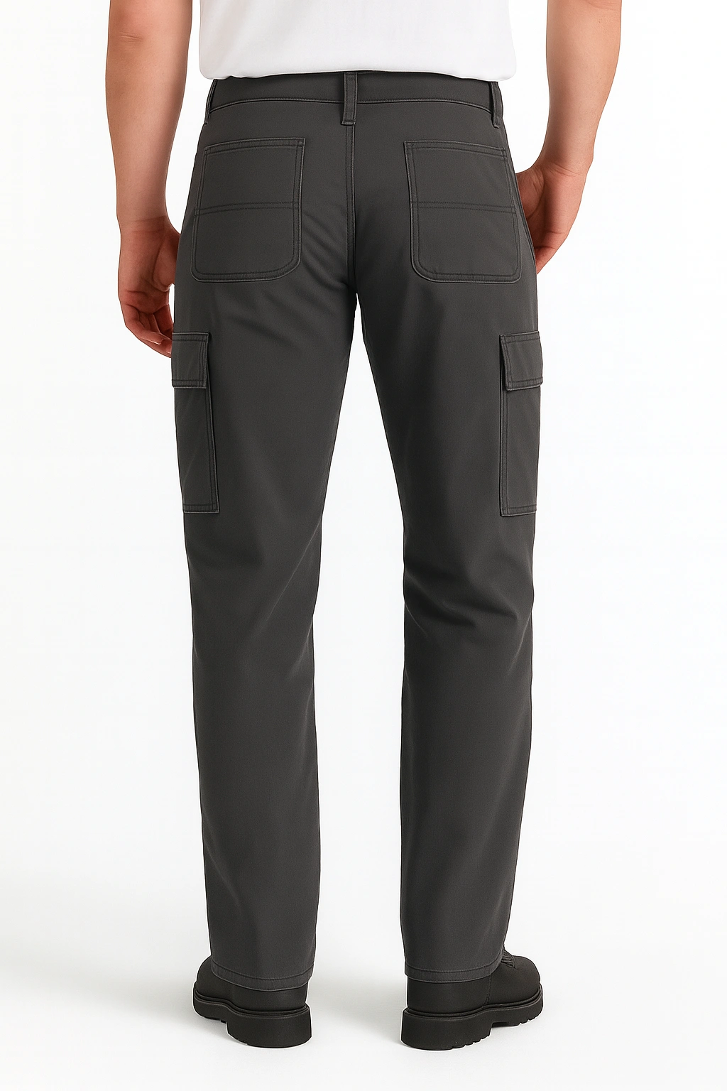מכנסי עבודה Carhartt Rigby Cargo בצבע אפור – תצוגה אחורית המדגישה את הגזרה הרפויה